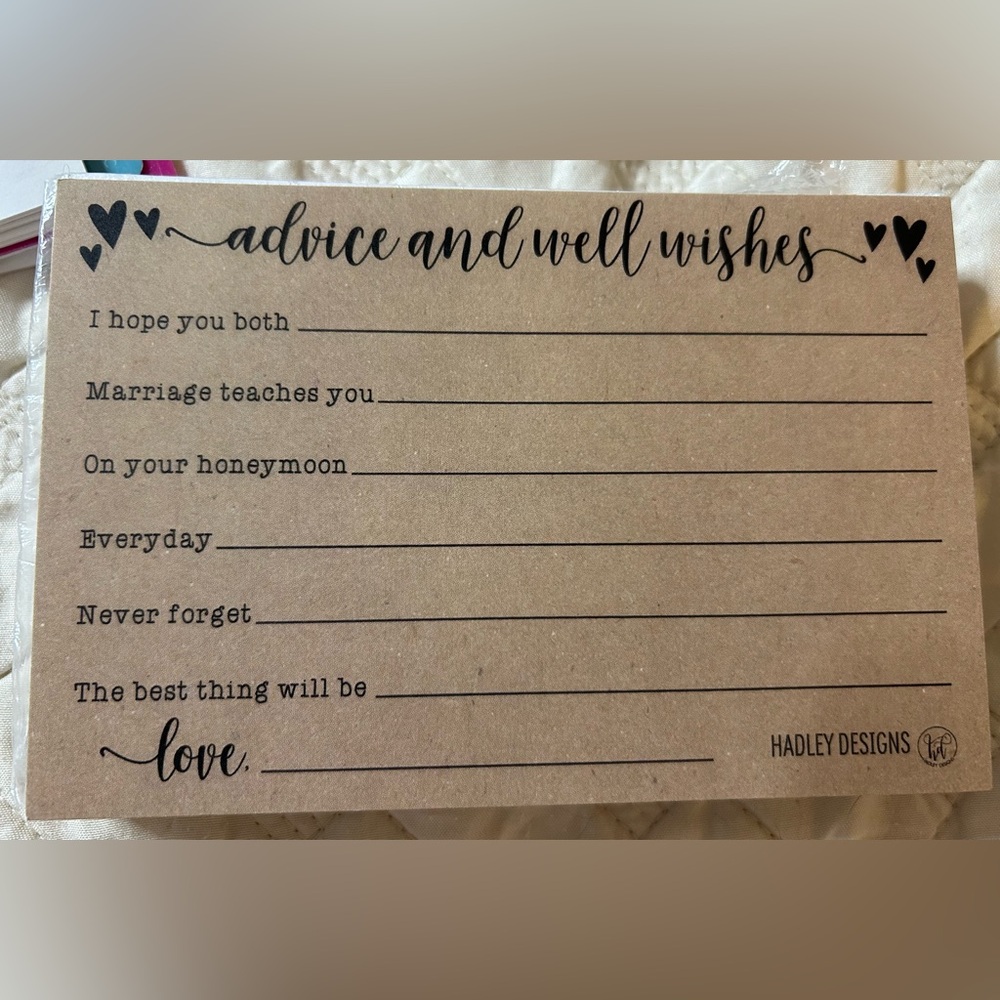 NEW Hadley Designs 50 Wedding Advice Cards Bride Groom Bridal Shower Games